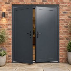 Aluminium French Door with Full Steel Panels opening onto a brick patio