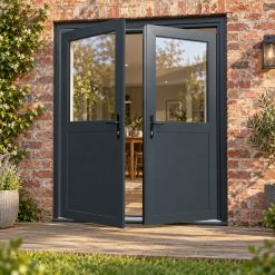 Aluminium French Door with Half Panels opening onto garden decking