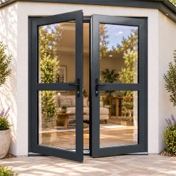 Aluminium French Door with Midrails fitted to the back of a house