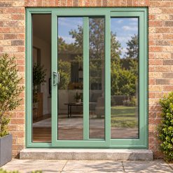 Chartwell Green uPVC 2 pane sliding patio door fitted to the back of a house