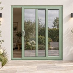 Chartwell Green uPVC 2 pane sliding patio door on a house in daylight