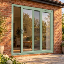 Chartwell Green uPVC 2 pane sliding patio door opening onto a garden patio