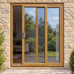Irish Oak uPVC 2 pane sliding patio door fitted to the back of a house
