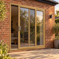 Irish Oak uPVC 2 pane sliding patio door opening onto a garden patio