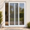 White uPVC 2 pane sliding patio door fitted to the back of a house