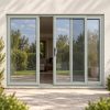 Agate Grey uPVC 3 pane sliding patio door fitted to the back of a house