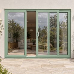 Chartwell Green uPVC 3 pane sliding patio door on a house in daylight