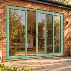 Chartwell Green uPVC 3 pane sliding patio door opening onto a garden patio