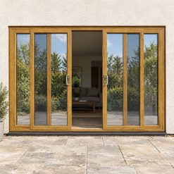 Irish Oak uPVC 4 pane sliding patio door fitted to the back of a house