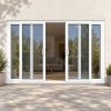 White uPVC 4 pane sliding patio door fitted to the back of a house