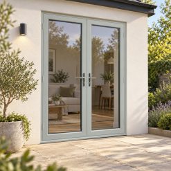 Agate Grey uPVC French Doors on a rendered house