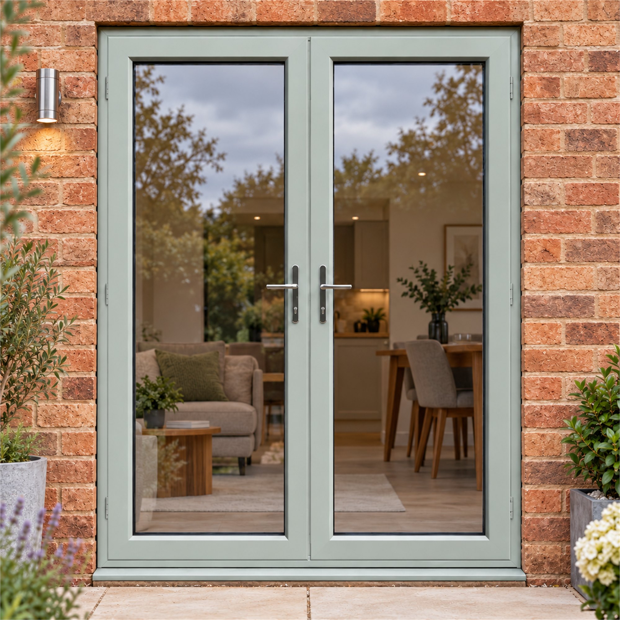 Agate Grey uPVC French Doors fitted to the back of a house