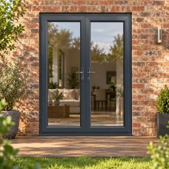 Anthracite Grey uPVC French Doors opening onto garden decking