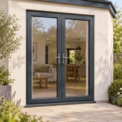 Anthracite Grey uPVC French Doors on a rendered house