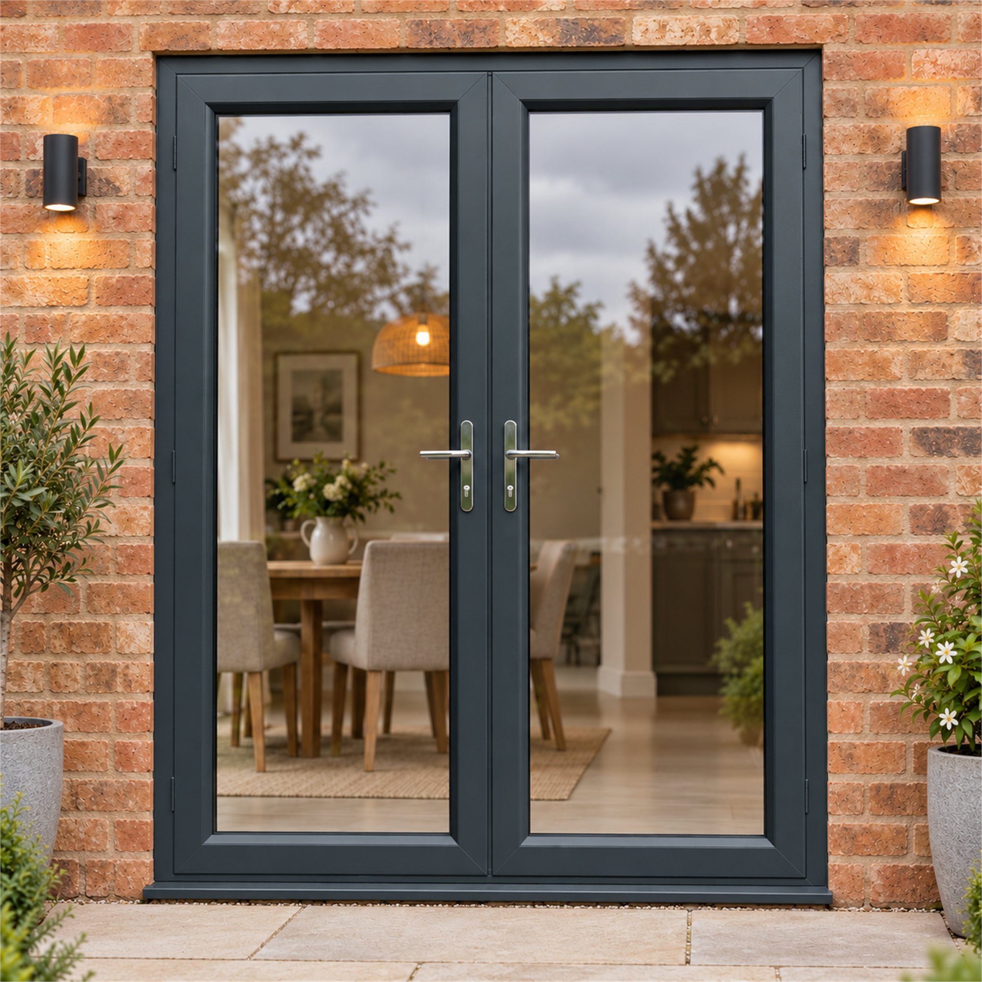 Anthracite Grey uPVC French Doors fitted to the back of a house