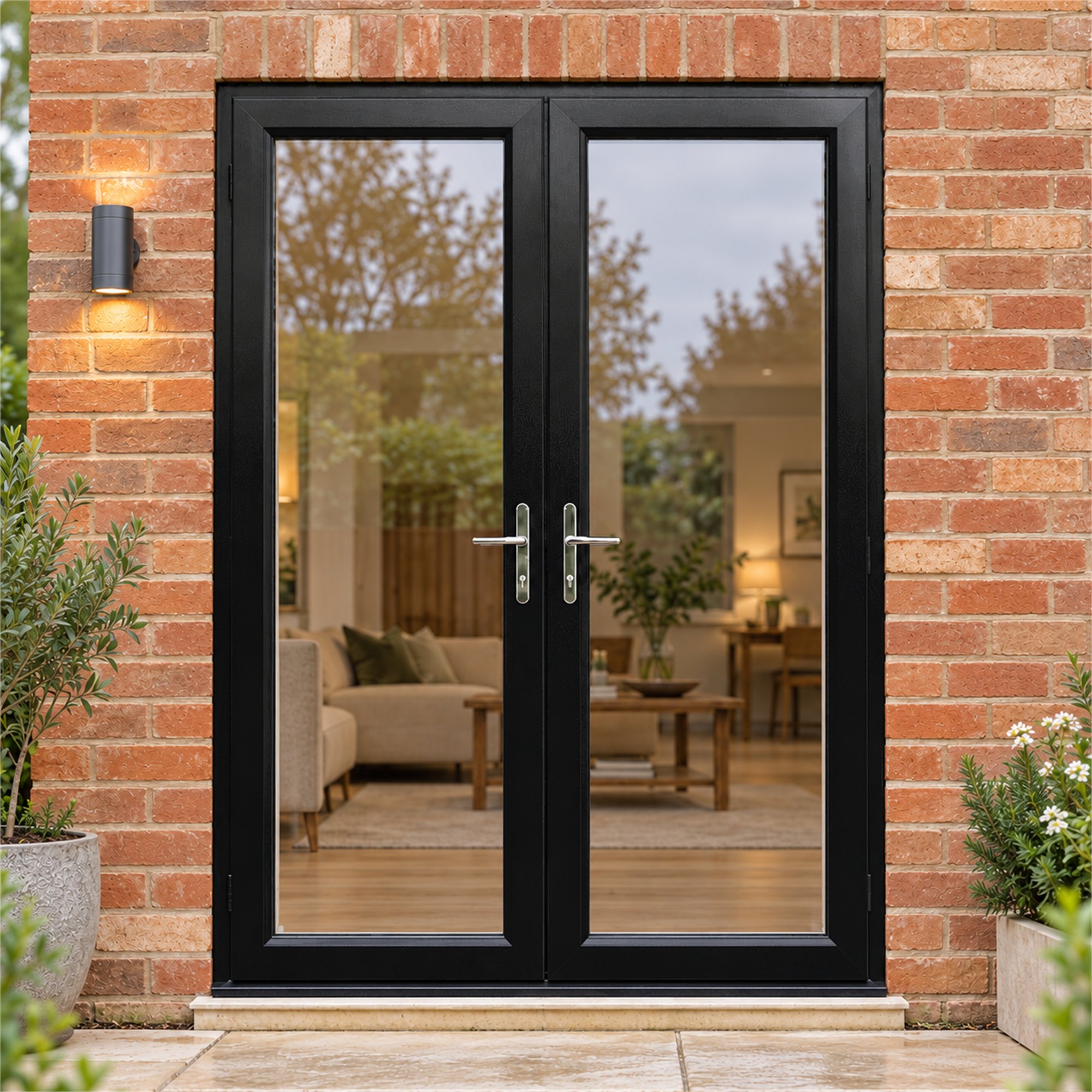 Black uPVC French Doors fitted to the back of a house