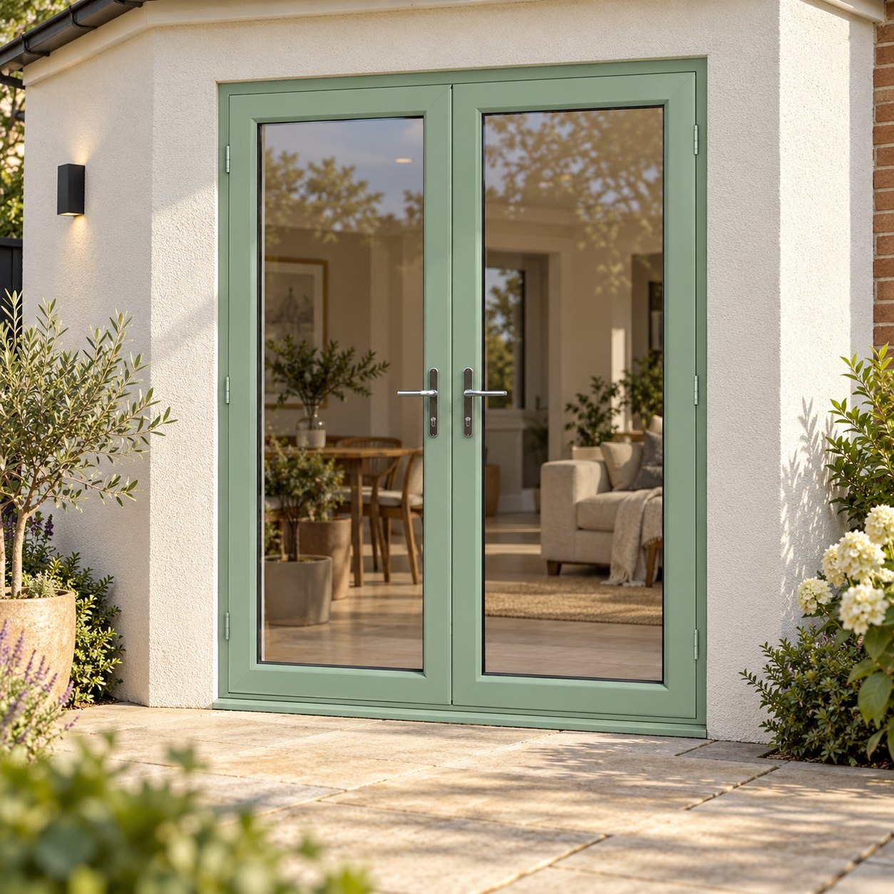 Chartwell Green uPVC French Doors on a rendered house