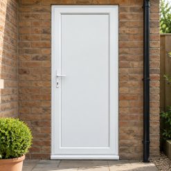 Full Flat Panel uPVC Single Door by a garden path