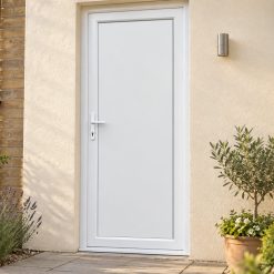 Full Flat Panel uPVC Single Door on a rendered house