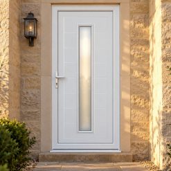 Full Panel Single Door – Woodrow Long Glazed on a stone house