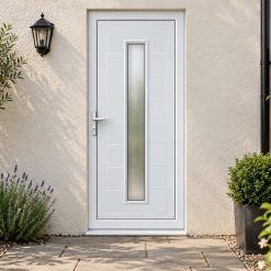 Full Panel Single Door – Woodrow Long Glazed by a garden path