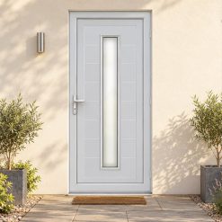 Full Panel Single Door – Woodrow Long Glazed on a rendered house