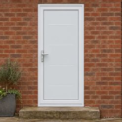 Full Panel uPVC Single Door – Flintmore Solid fitted to a house