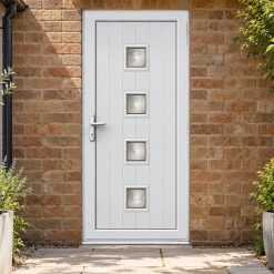 Full Panel uPVC Single Door – Hayes 4 Glazed by a garden path