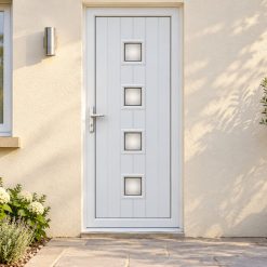 Full Panel uPVC Single Door – Hayes 4 Glazed on a rendered house
