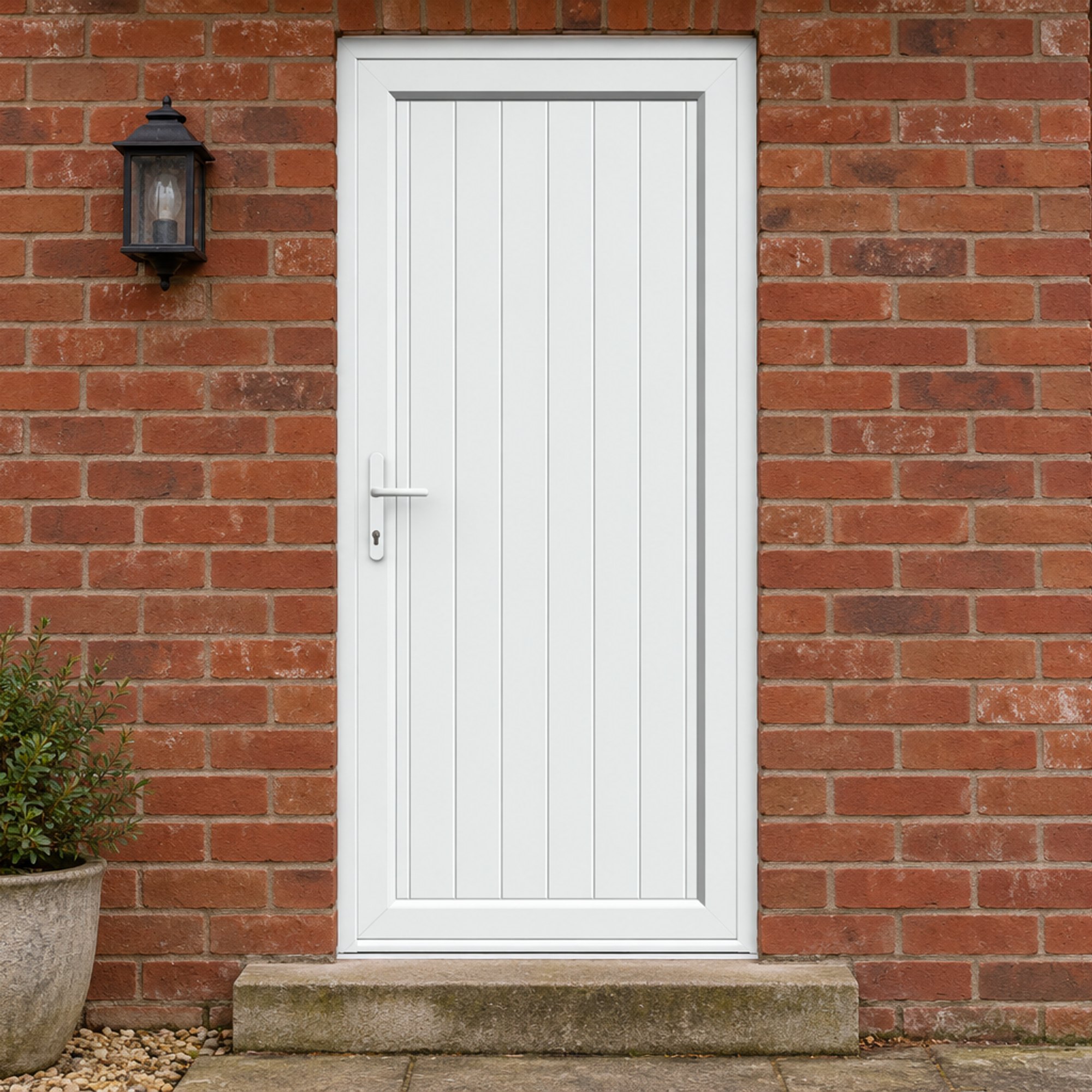 Full Panel uPVC Single Door – Tongue & Groove Panel fitted to a house