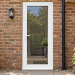Fully Glazed uPVC Single Door by a garden path