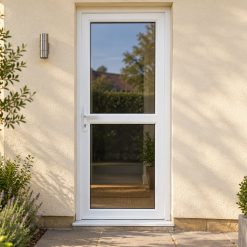 Fully Glazed uPVC Single Door with Midrail on a rendered house
