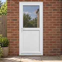 Half Glazed uPVC Single Door – Flat Panel by a garden path