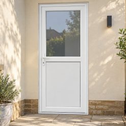 Half Glazed uPVC Single Door – Flat Panel on a rendered house