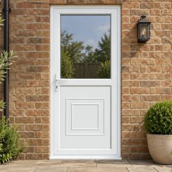 Half Glazed uPVC Single Door – Reagan Panel by a garden path