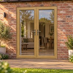 Irish Oak uPVC French Doors opening onto garden decking