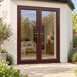 Rosewood uPVC French Doors on a rendered house