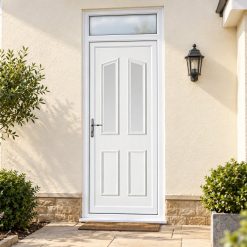 uPVC Single Door – Clinton Two on a rendered house