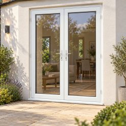 White uPVC French Doors on a rendered house