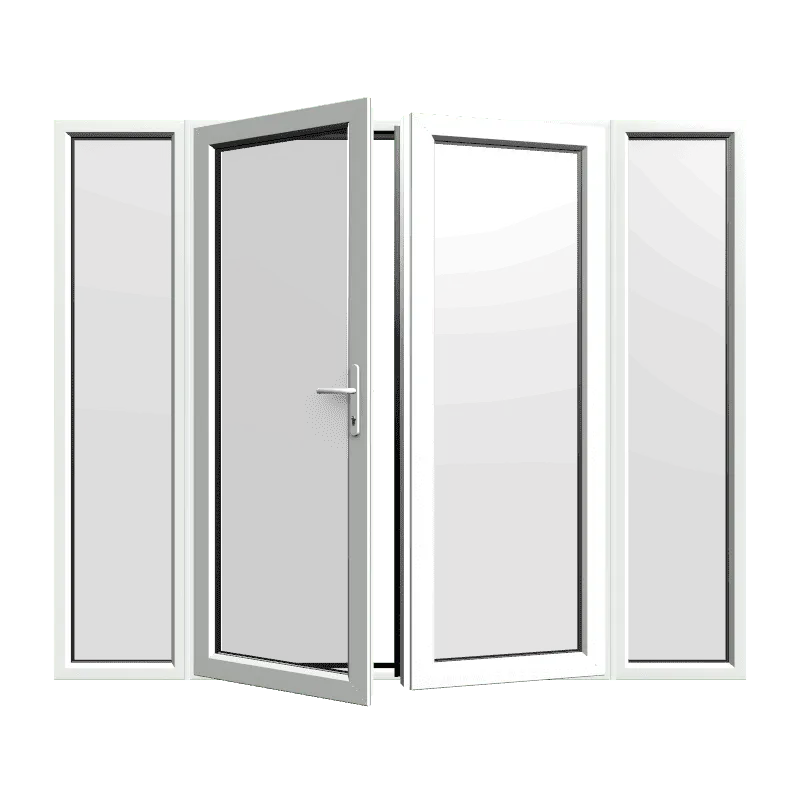 White French doors with side panels shown on the Swift Aluminium product page