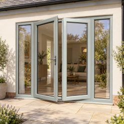 Agate Grey French Doors with Side Panels on a rendered house