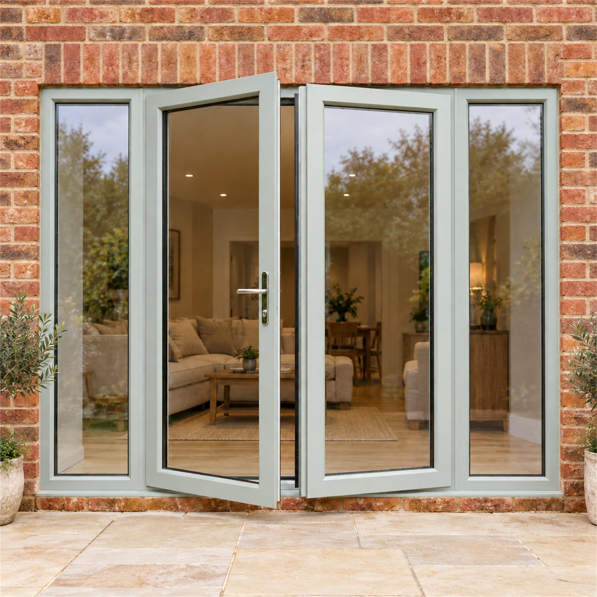 Agate Grey French Doors with Side Panels fitted to the back of a house