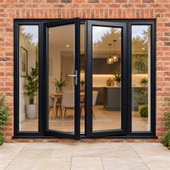 Black French Doors with Side Panels fitted to the back of a house