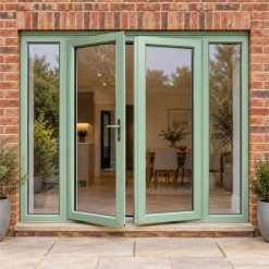 Chartwell Green French Doors with Side Panels fitted to the back of a house