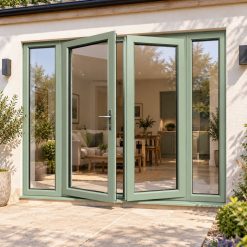 Chartwell Green French Doors with Side Panels on a rendered house