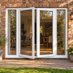 White French Doors with Side Panels opening onto garden decking