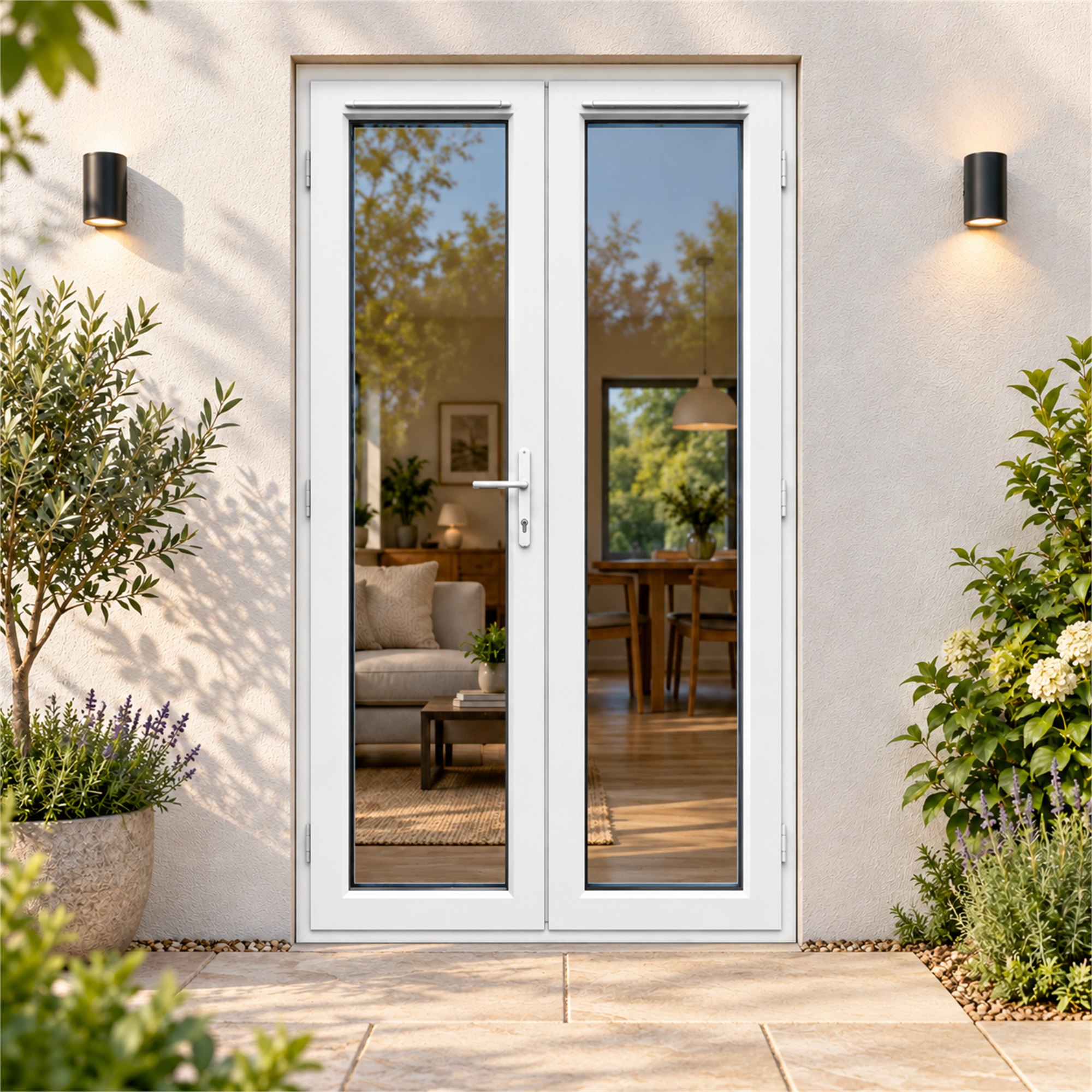 1190mm x 2090mm - White uPVC French Doors fitted to the back of a house