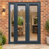 1490mm x 2090mm - Grey-on-White uPVC French Doors with Narrow Side Panel fitted to the back of a house