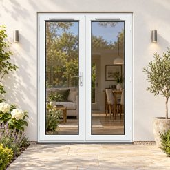 1490mm x 2090mm - White uPVC French Doors on a rendered house