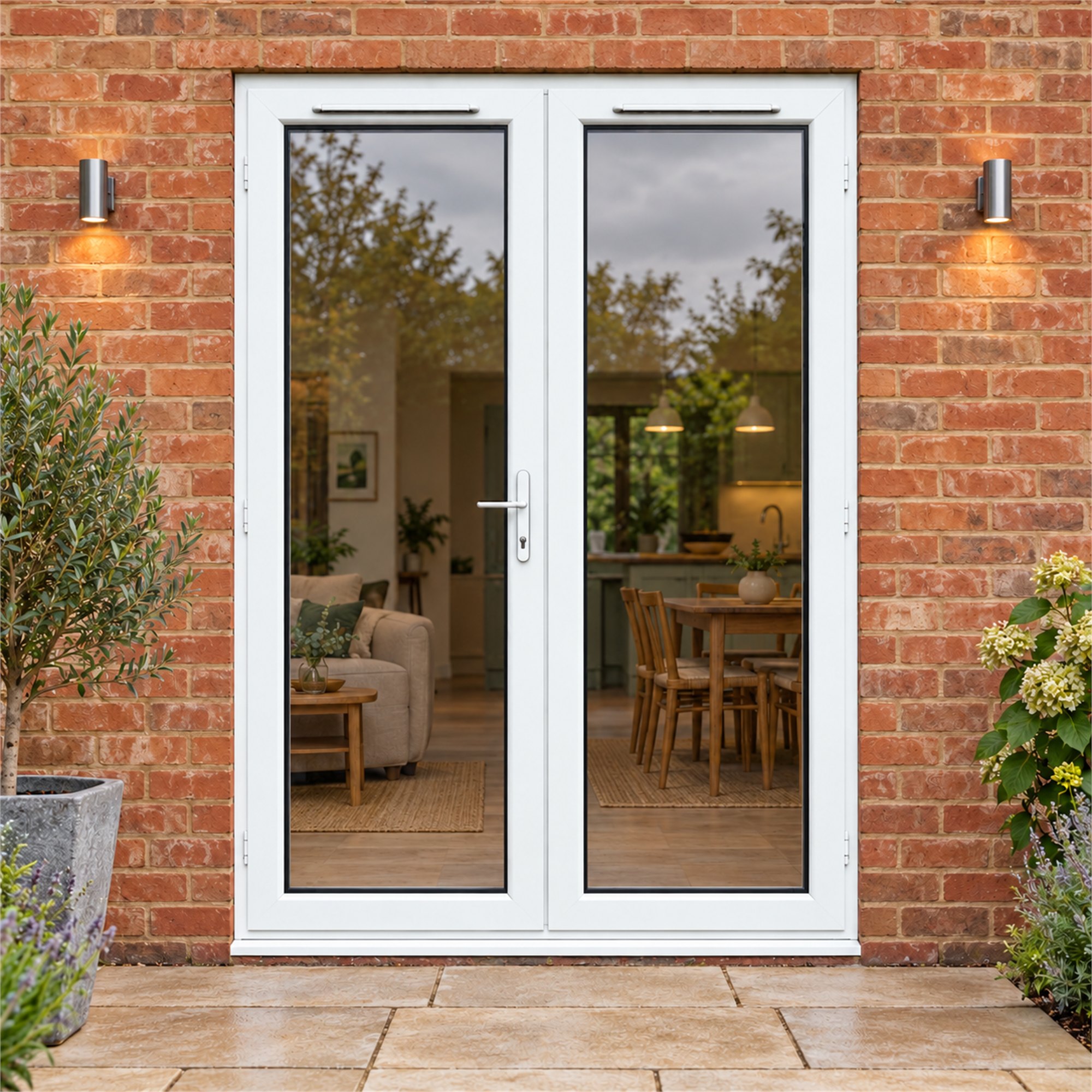 1490mm x 2090mm - White uPVC French Doors fitted to the back of a house